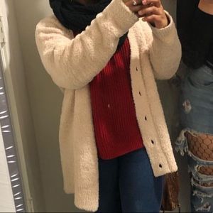 tan fluffy cardigan